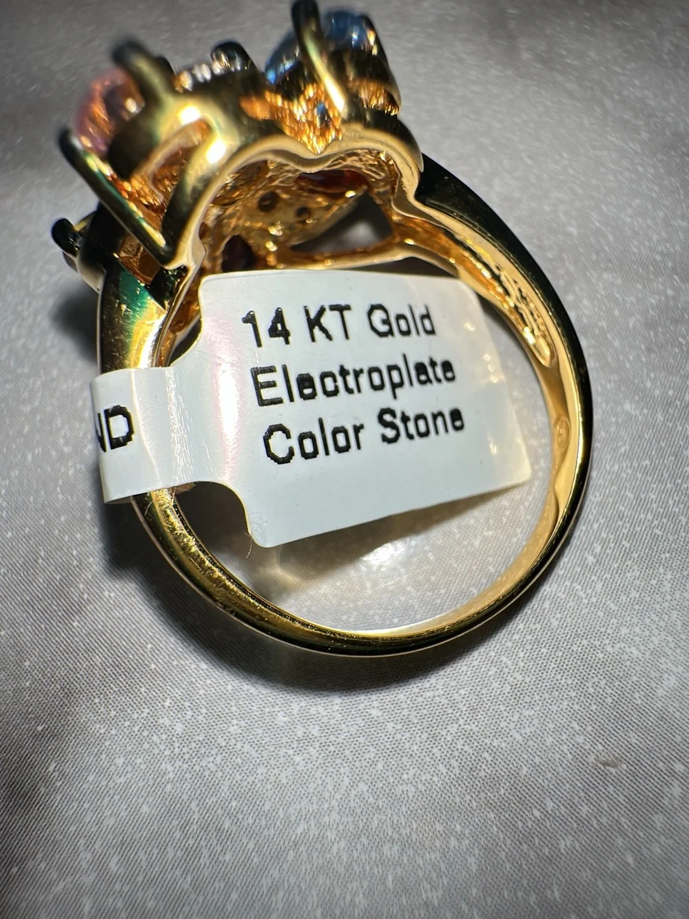 14kt Gold Electroplated Multicolor Gemstone Flower Ring